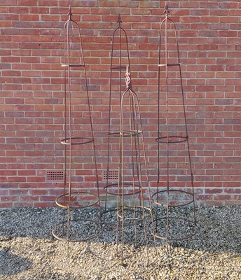 Lot 1461 - A collection of four iron plant pyramids