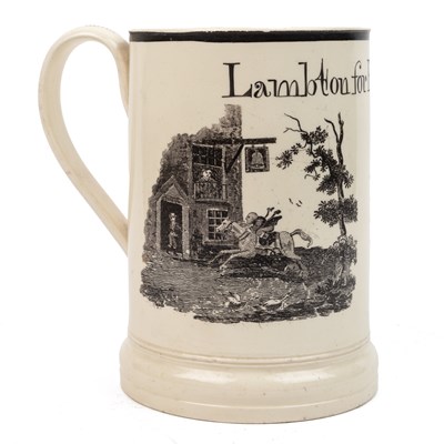 Lot 1378 - A Sunderland creamware 'Lambton Forever' tankard