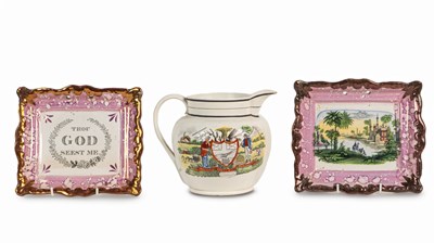 Lot 1376 - A Sunderland lustre ale jug and two plaques