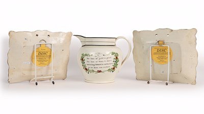 Lot 1376 - A Sunderland lustre ale jug and two plaques
