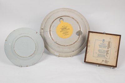 Lot 1145 - Two Delftware plates and a framed tile