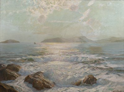 Lot 411 - Julius Olsson (1864-1942) A rocky coastal...