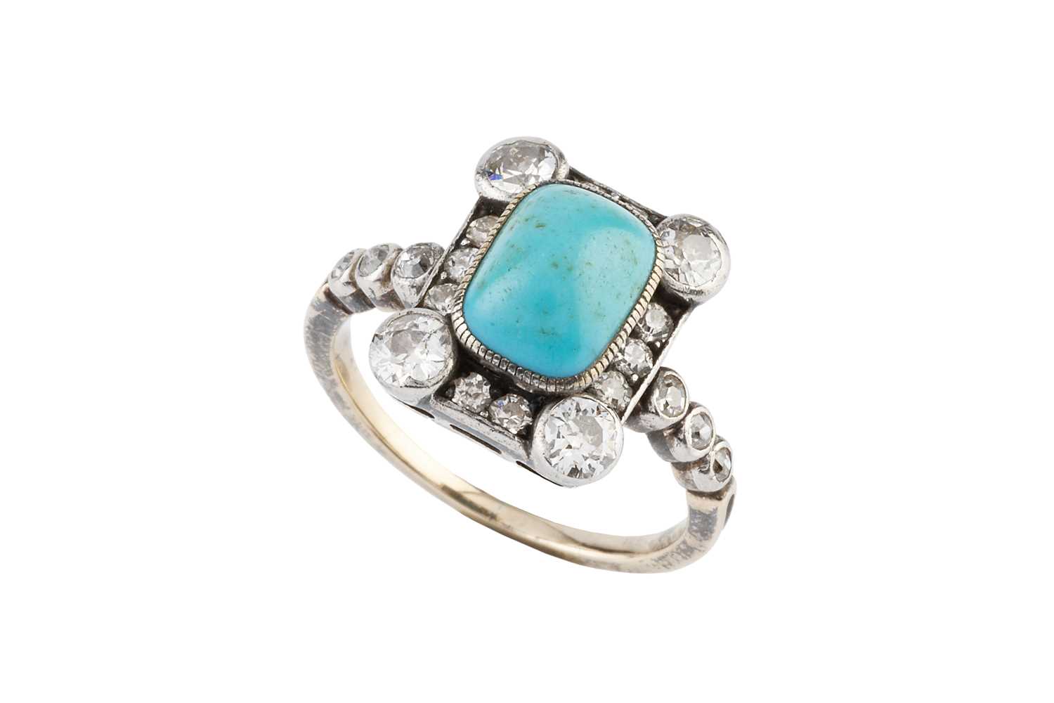 Lot 39 - A turquoise and diamond cluster ring, the...