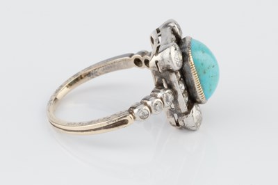 Lot 39 - A turquoise and diamond cluster ring, the...