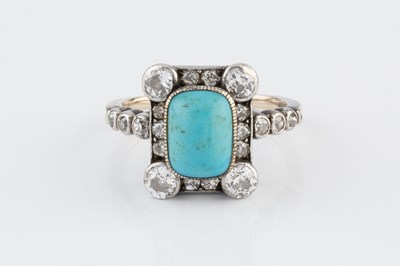 Lot 39 - A turquoise and diamond cluster ring, the...