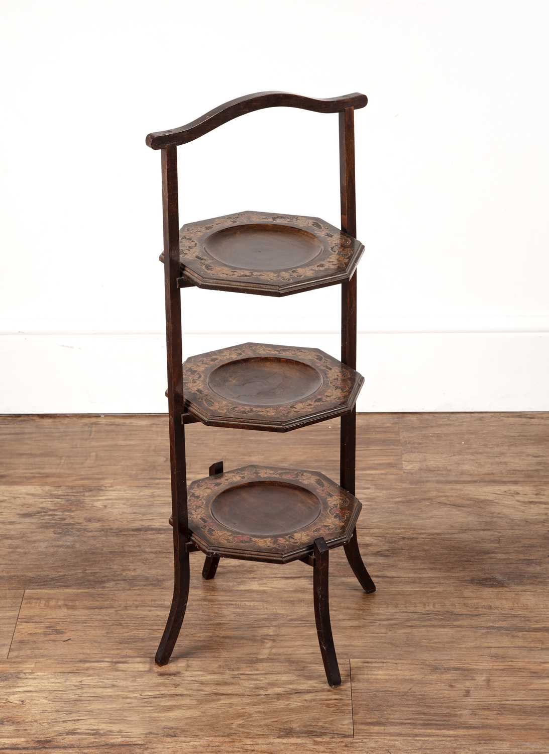 Lot 11 - Poker work cake stand of three octagonal tiers,...