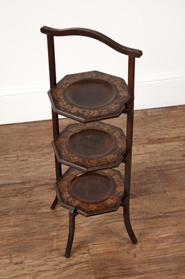 Lot 11 - Poker work cake stand of three octagonal tiers,...