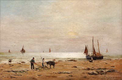 Lot 493 - William Martin (19th century) Fisherfolk on...