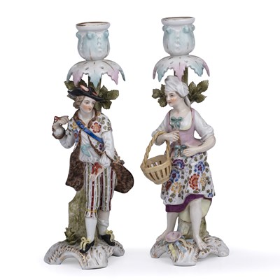 Lot 135 - A pair Sitzendorf porcelain figural...