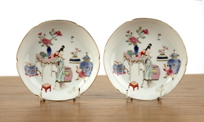 Lot 422 - Pair of enamel saucer dishes Chinese, 19th...
