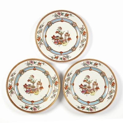Lot 377 - Three famille rose plates Chinese, 18th/19th...