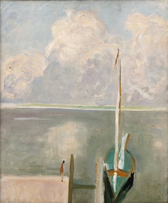 Lot 147 - English school (20th century) A yacht moored...