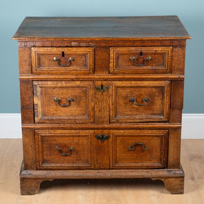 Lot 1028 - A 17th century oak chest of drawers