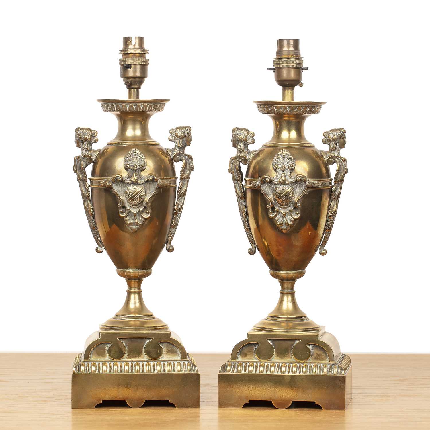 Lot 83 - Pair of brass table lamps 19th Century style,...