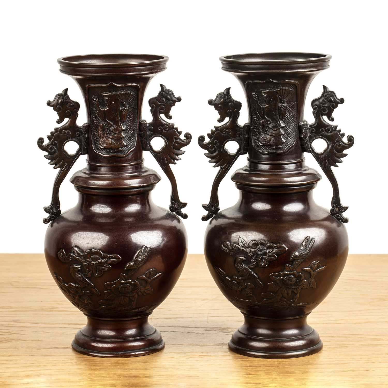 Lot 321 - Pair of bronze vases Japanese, circa 1900 with...