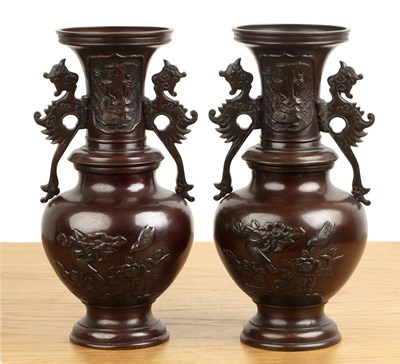 Lot 321 - Pair of bronze vases Japanese, circa 1900 with...