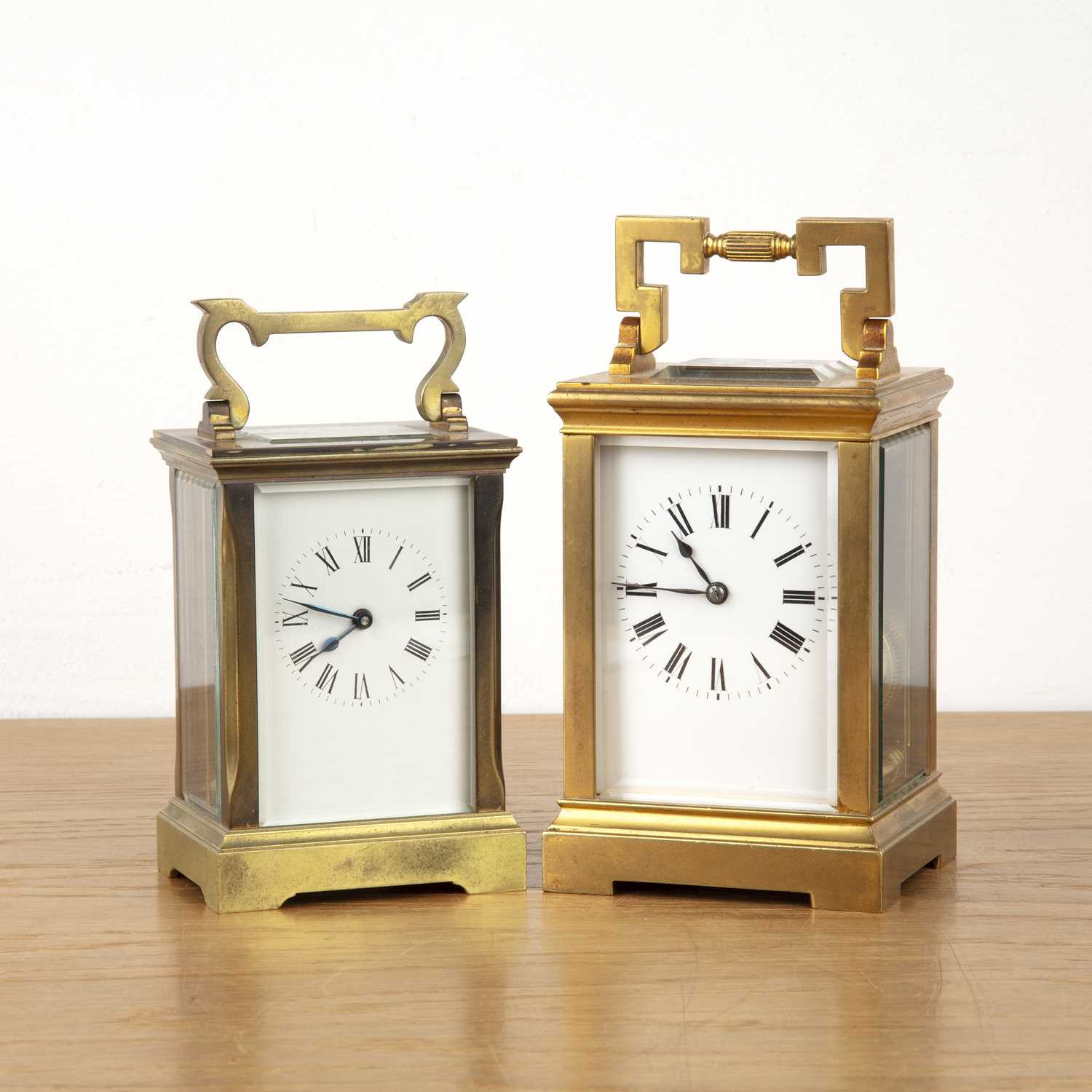 Lot 18 - Two brass-cased carriage clocks the first a...