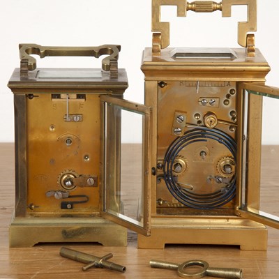 Lot 18 - Two brass-cased carriage clocks the first a...