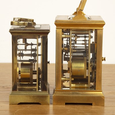Lot 18 - Two brass-cased carriage clocks the first a...