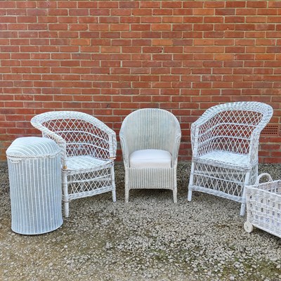Lot 1533 - A collection of white-painted wicker and rattan furniture