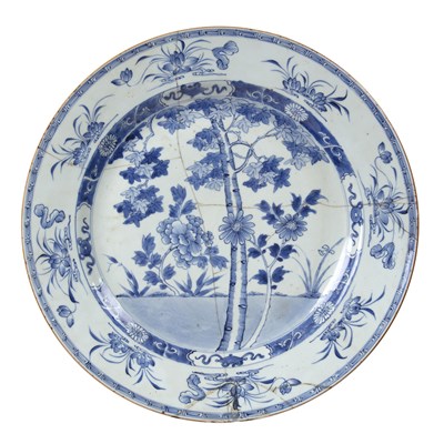 Lot 56 - Two large blue and white porcelain chargers...