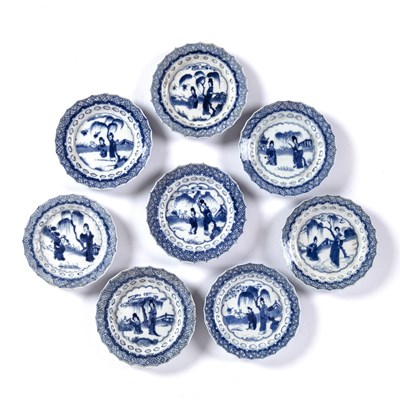 Lot 12 - Group of eight blue and white saucer dishes...