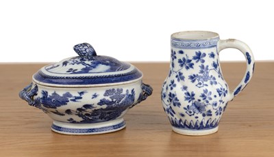 Lot 14 - Blue and white oval sauce tureen and cover and...