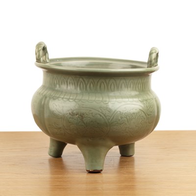Lot 99 - Large Longquan celadon incense burner Chinese...