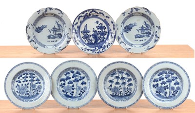 Lot 18 - Group of seven blue and white dishes Chinese,...