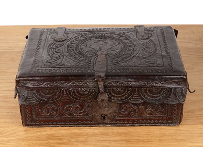 Lot 105 - Leather box 18th Century, possibly Spanish...