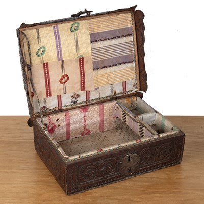 Lot 105 - Leather box 18th Century, possibly Spanish...