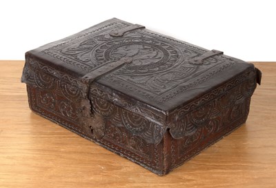 Lot 105 - Leather box 18th Century, possibly Spanish...