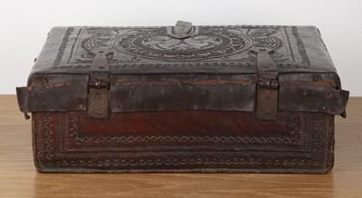 Lot 105 - Leather box 18th Century, possibly Spanish...