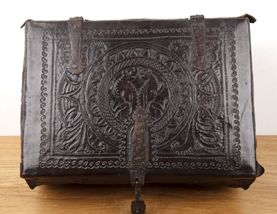 Lot 105 - Leather box 18th Century, possibly Spanish...