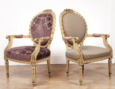 Lot 49 - In the French style two fauteuils, each with...