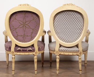 Lot 49 - In the French style two fauteuils, each with...