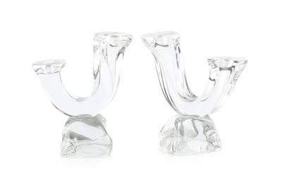 Lot 834 - Daum of France Pair of glass candlesticks each...