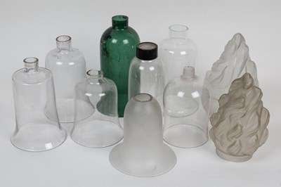 Lot 451 - A collection of twenty glass storm lantern shades and three further glass light shades