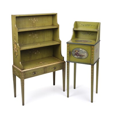 Lot 2 - An Edwardian waterfall bookcase with green...