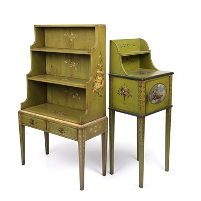 Lot 2 - An Edwardian waterfall bookcase with green...
