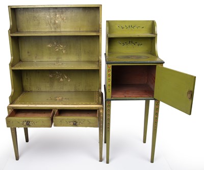 Lot 2 - An Edwardian waterfall bookcase with green...