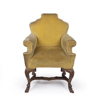 Lot 4 - A Georgian style yellow upholstered armchair...