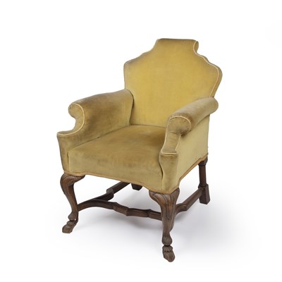 Lot 4 - A Georgian style yellow upholstered armchair...