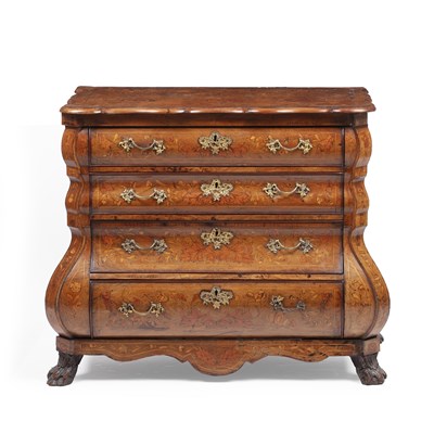 Lot 21 - A late 18th century Dutch marquetry bombé chest of drawers