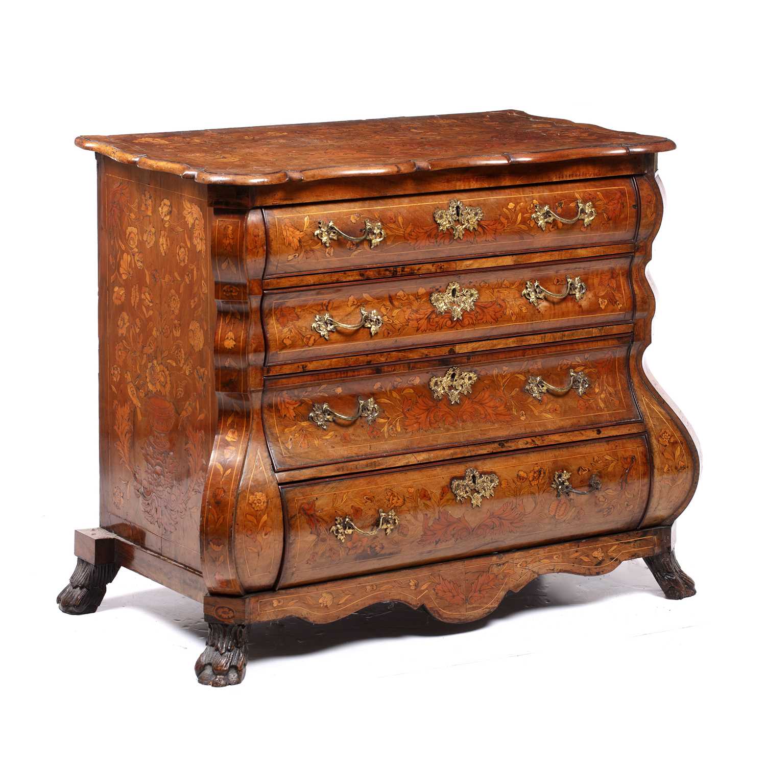 Lot 21 - A late 18th century Dutch marquetry bombé chest of drawers
