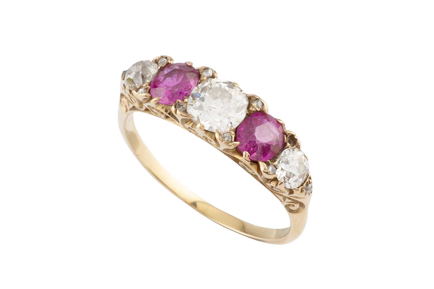 Lot 142 - A ruby and diamond five stone ring,...