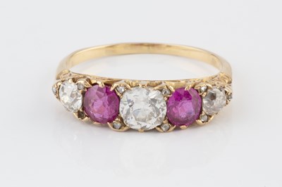 Lot 142 - A ruby and diamond five stone ring,...