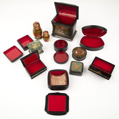 Lot 277 - Collection of small painted lacquered boxes...