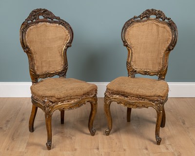 Lot 539 - A pair of 19th century French Rococo-style gilt wood side chairs