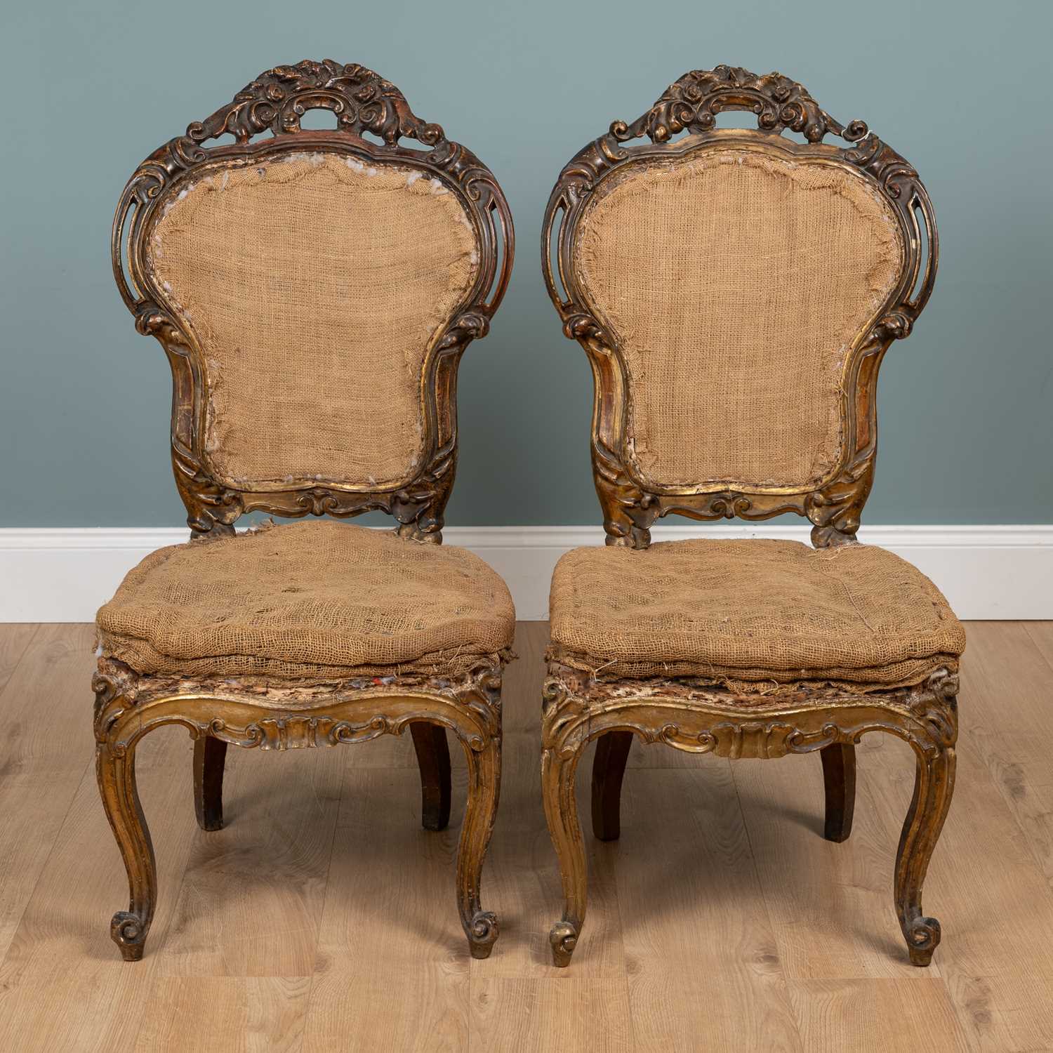 Lot 539 - A pair of 19th century French Rococo-style gilt wood side chairs